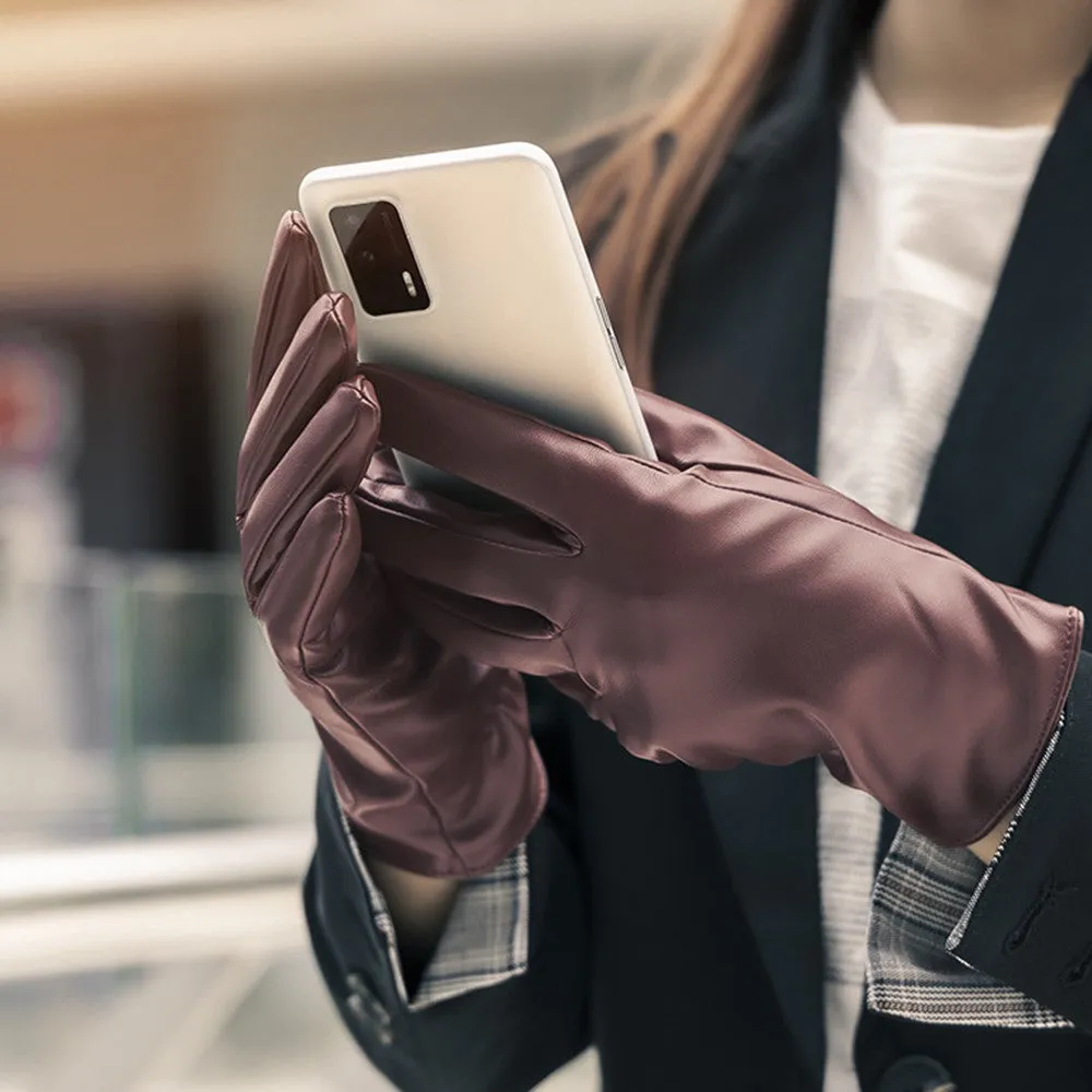(1 pair) Size S Ladies Synthetic Leather Gloves Capacitive Touchscreen Gloves for Smartphone / Tablet - Brown
