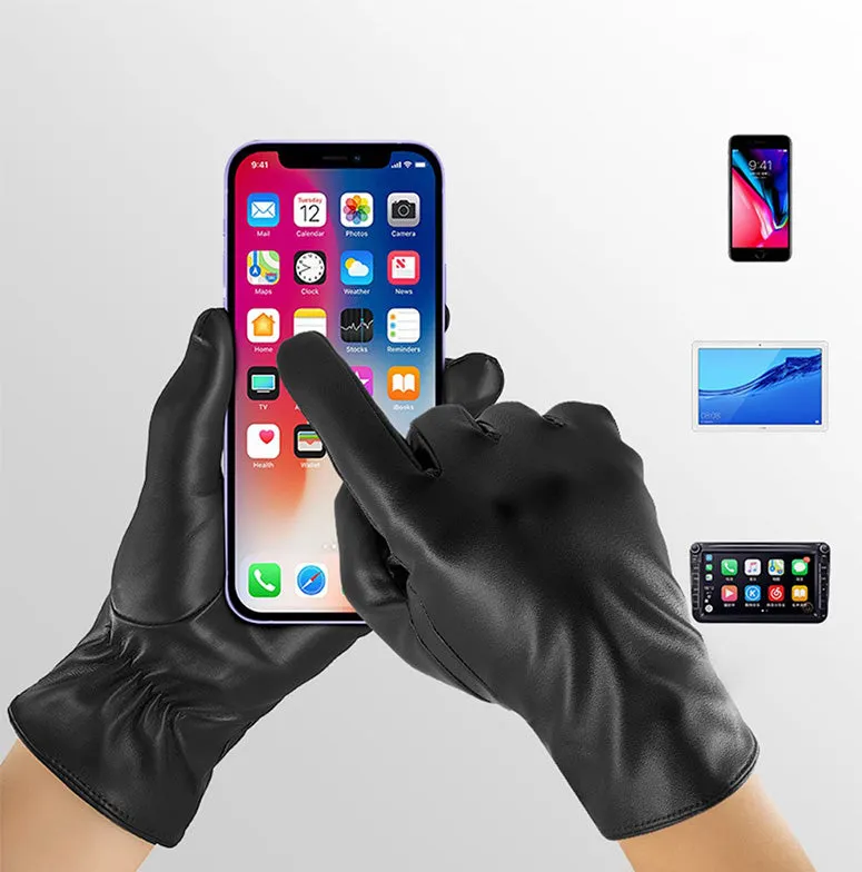 (1 pair) Size S Ladies Synthetic Leather Gloves Capacitive Touchscreen Gloves for Smartphone / Tablet - Brown
