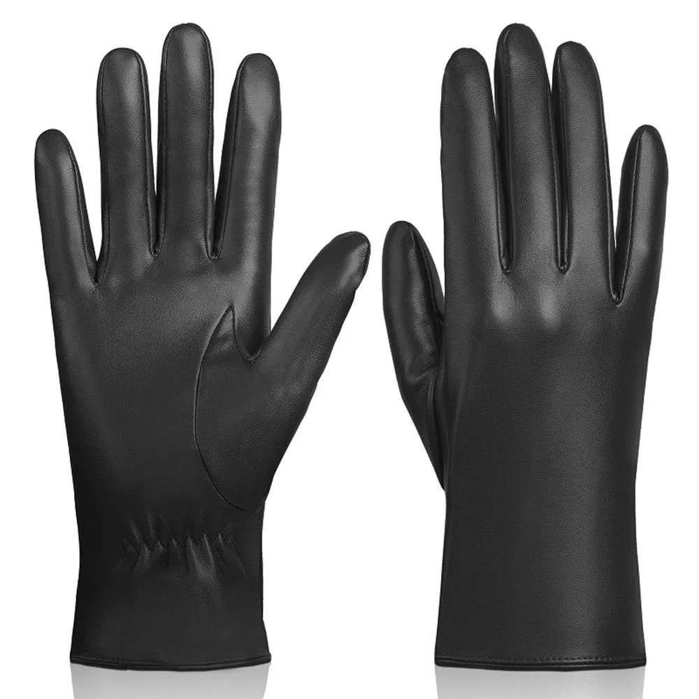 (1 pair) Size S Ladies Synthetic Leather Gloves Capacitive Touchscreen Gloves for Smartphone / Tablet - Brown