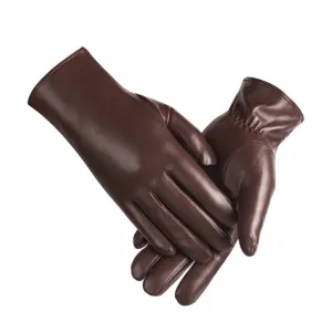 (1 pair) Size S Ladies Synthetic Leather Gloves Capacitive Touchscreen Gloves for Smartphone / Tablet - Brown