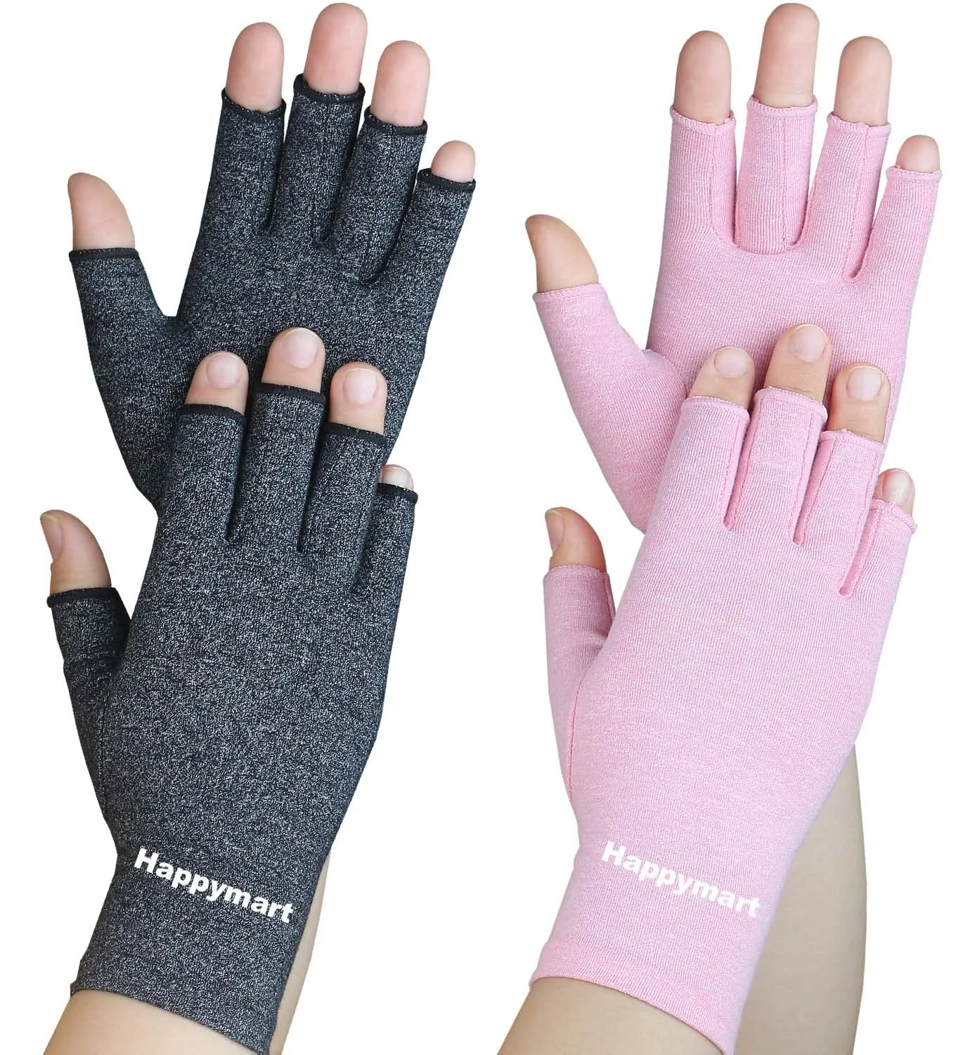 2 Pairs Arthritis Gloves, Hand Compression Gloves for Rheumatoid, Pain Relief, Carpal Tunnel, Swelling, Joint Support, Driving Fingerless Gloves for Women Men (Black   Pink, Medium) Medium (Pack of 4) Black pink