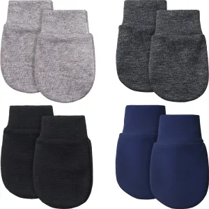 4 Pairs Newborn Baby Mittens Infant No Scratch Mittens Cotton Gloves 0-6 Months Gray, Navy Blue, Black, Dark Gray