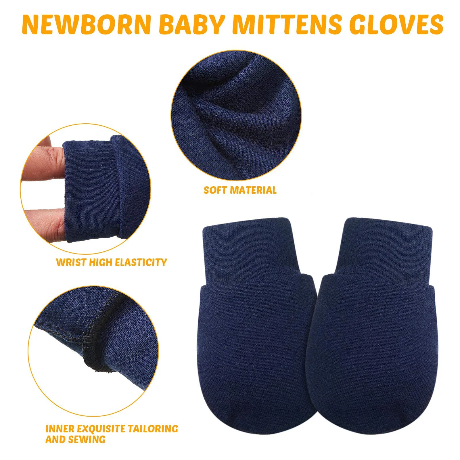 4 Pairs Newborn Baby Mittens Infant No Scratch Mittens Cotton Gloves 0-6 Months Gray, Navy Blue, Black, Dark Gray