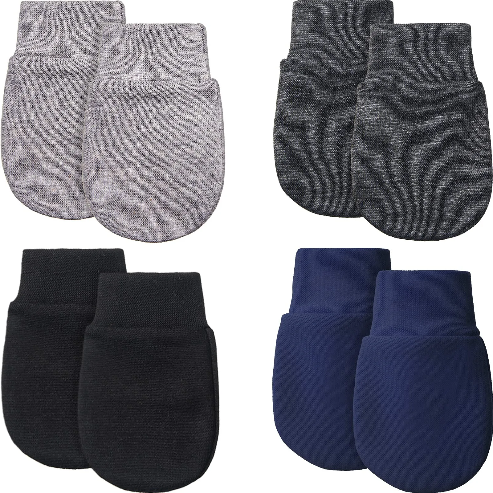 4 Pairs Newborn Baby Mittens Infant No Scratch Mittens Cotton Gloves 0-6 Months Gray, Navy Blue, Black, Dark Gray