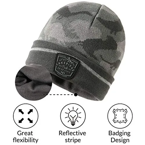 accsa Kid Boy Beanie Camo Reflective Knit Hat Gloves Scarf Set Grey Age 1-3