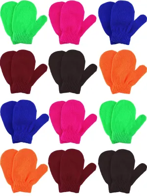 Boao 12 Pairs Stretch Full Finger Mittens Knitted Gloves Winter Warm Knitted Magic Mittens for Kids Supplies