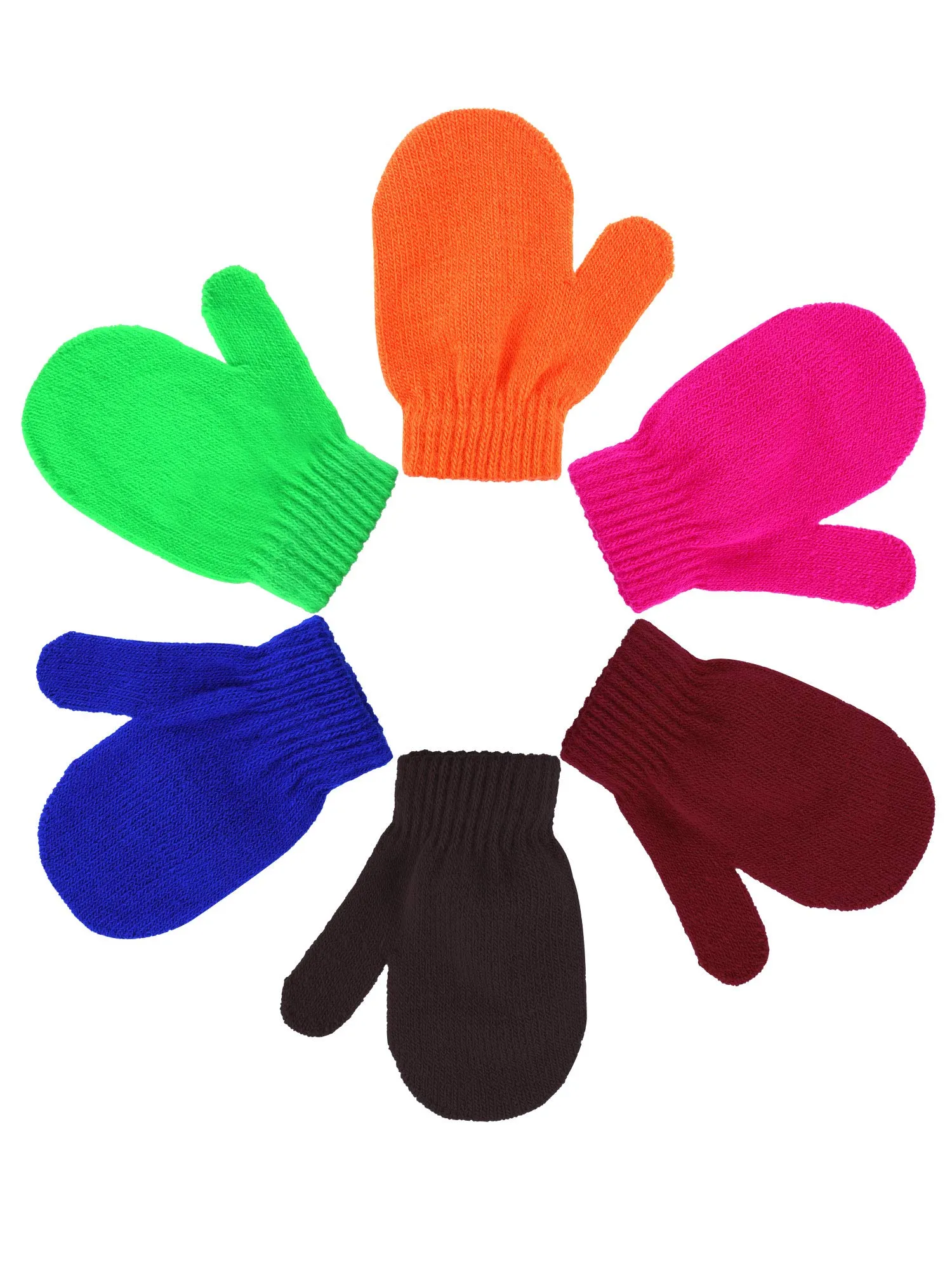 Boao 12 Pairs Stretch Full Finger Mittens Knitted Gloves Winter Warm Knitted Magic Mittens for Kids Supplies