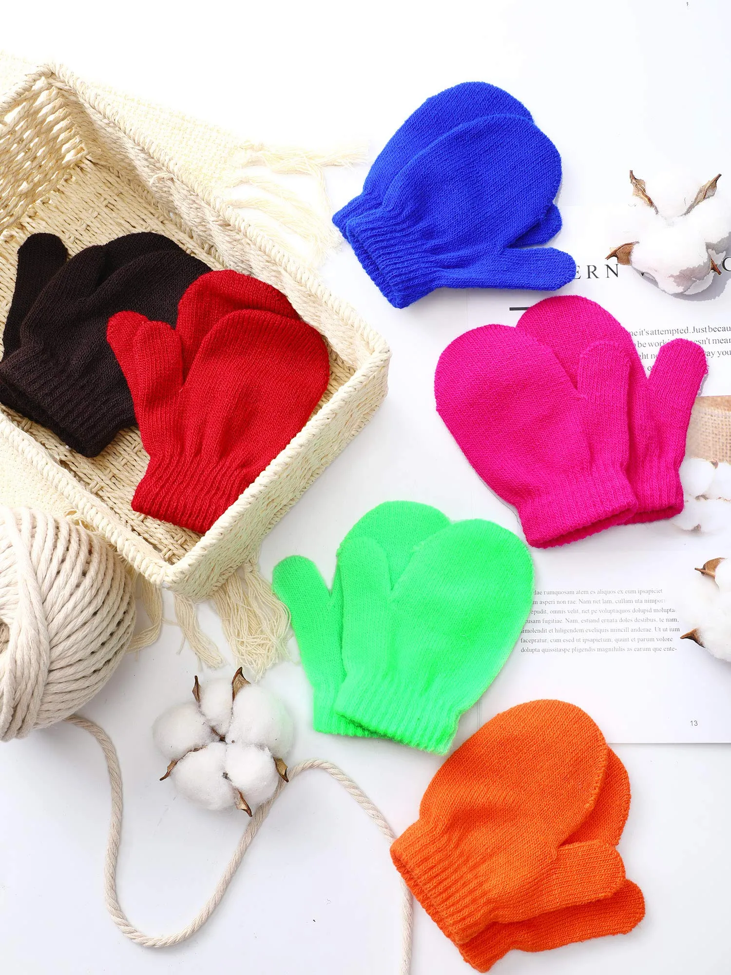 Boao 12 Pairs Stretch Full Finger Mittens Knitted Gloves Winter Warm Knitted Magic Mittens for Kids Supplies
