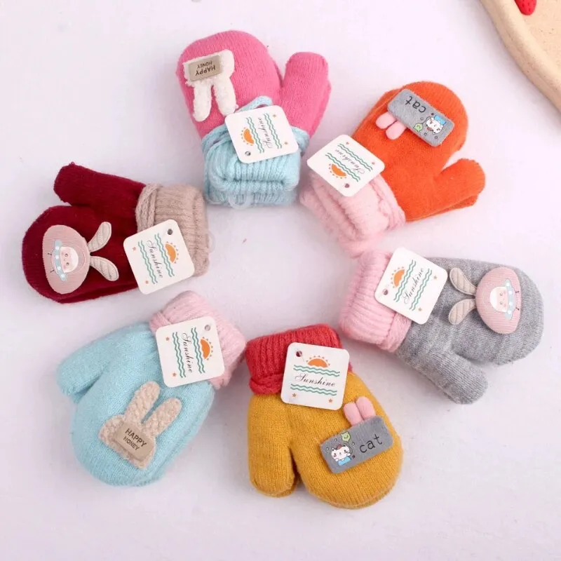 Cartoon Design Knitted Warm Gloves for Baby/Kids