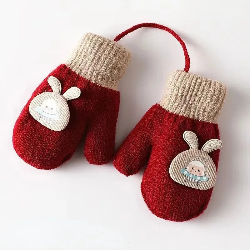 Cartoon Design Knitted Warm Gloves for Baby/Kids