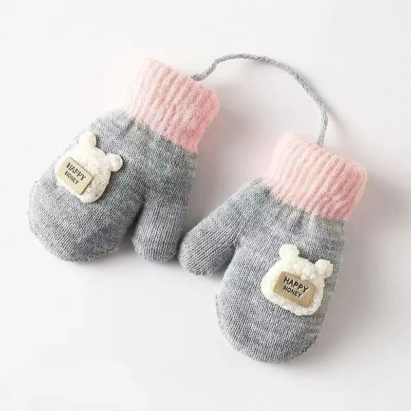 Cartoon Design Knitted Warm Gloves for Baby/Kids