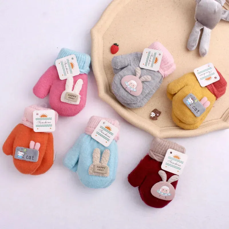 Cartoon Design Knitted Warm Gloves for Baby/Kids