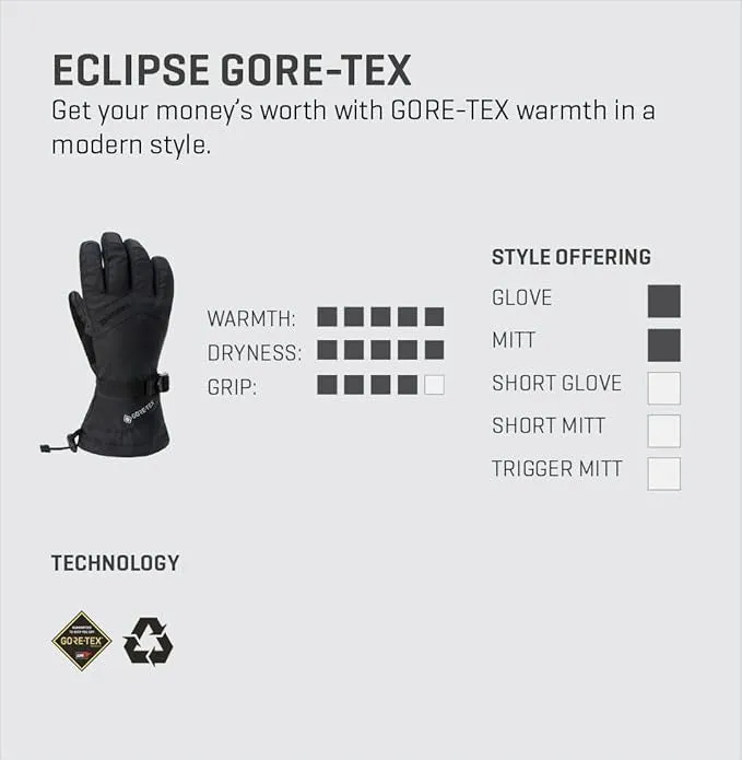 Dakine Unisex Black Eclipse Gore-Tex Mitts Medium Gloves - 10004145-BLACK-S
