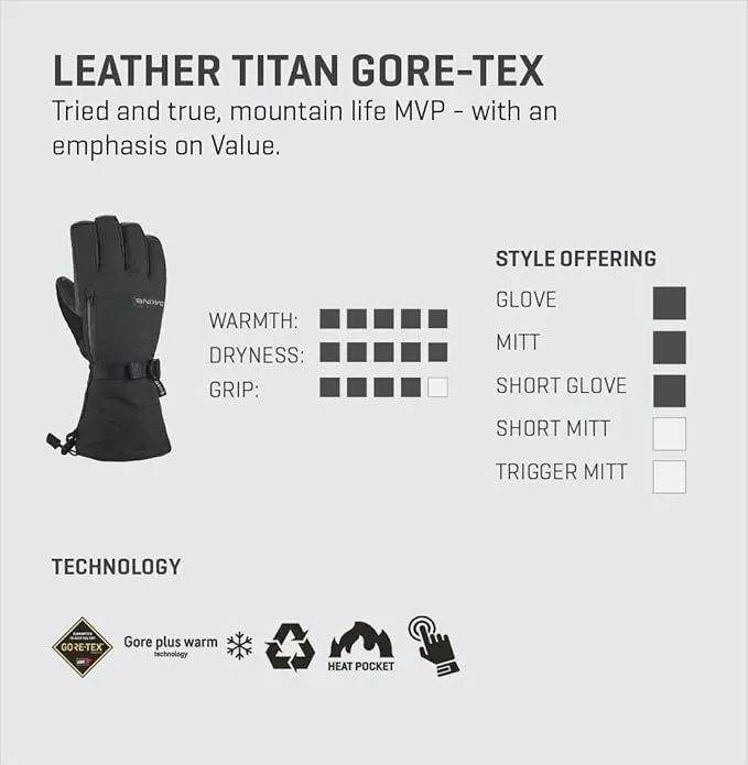 Dakine Unisex Rubber Leather Titan Gore-Tex Small Gloves - 10004508-RUBBER-S