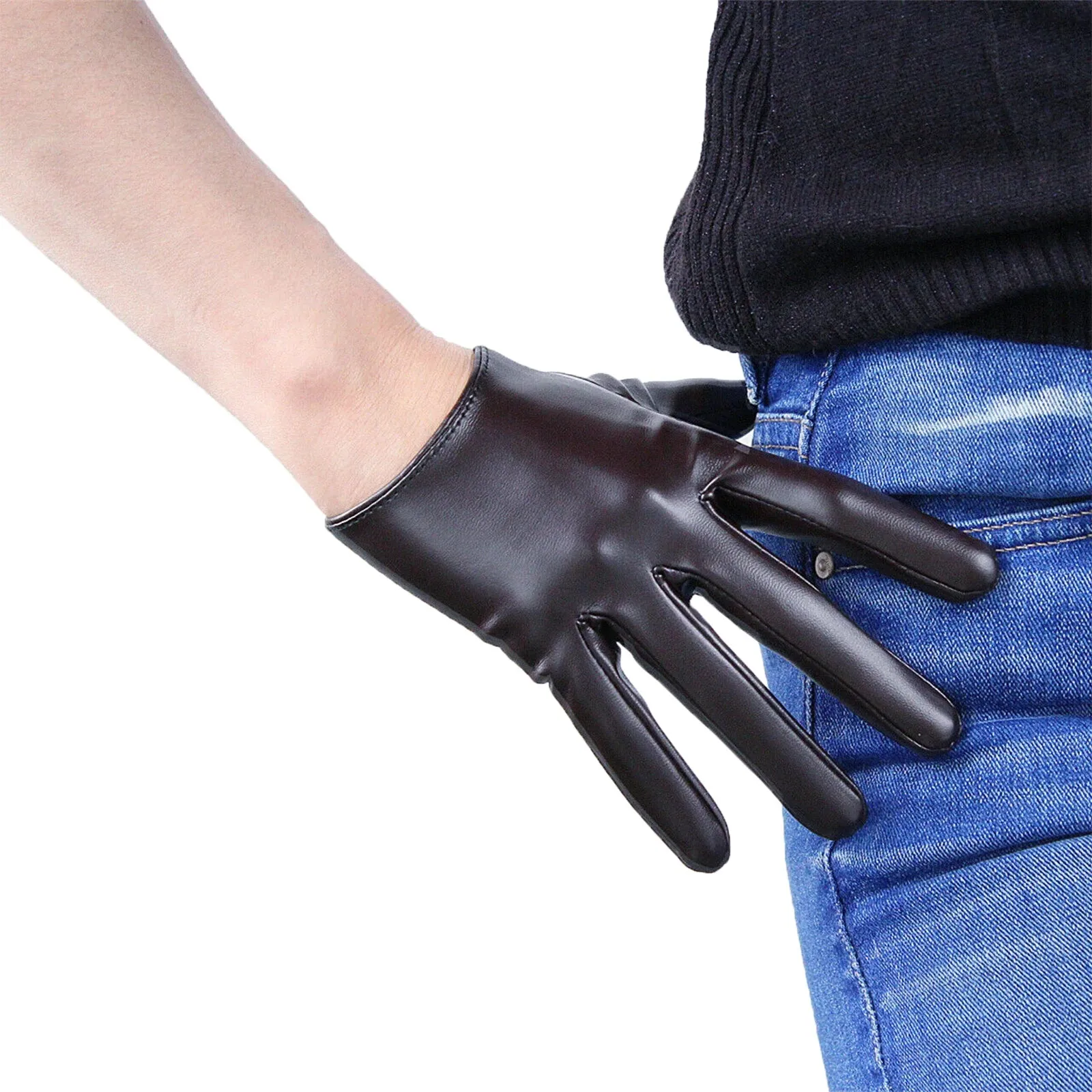 Dora Brown Leather Gloves Oversize Big PUFF SLEEVE Faux PU Over Outfit Coffee Loose L Winter Warm Club Halloween Cosplay Glove
