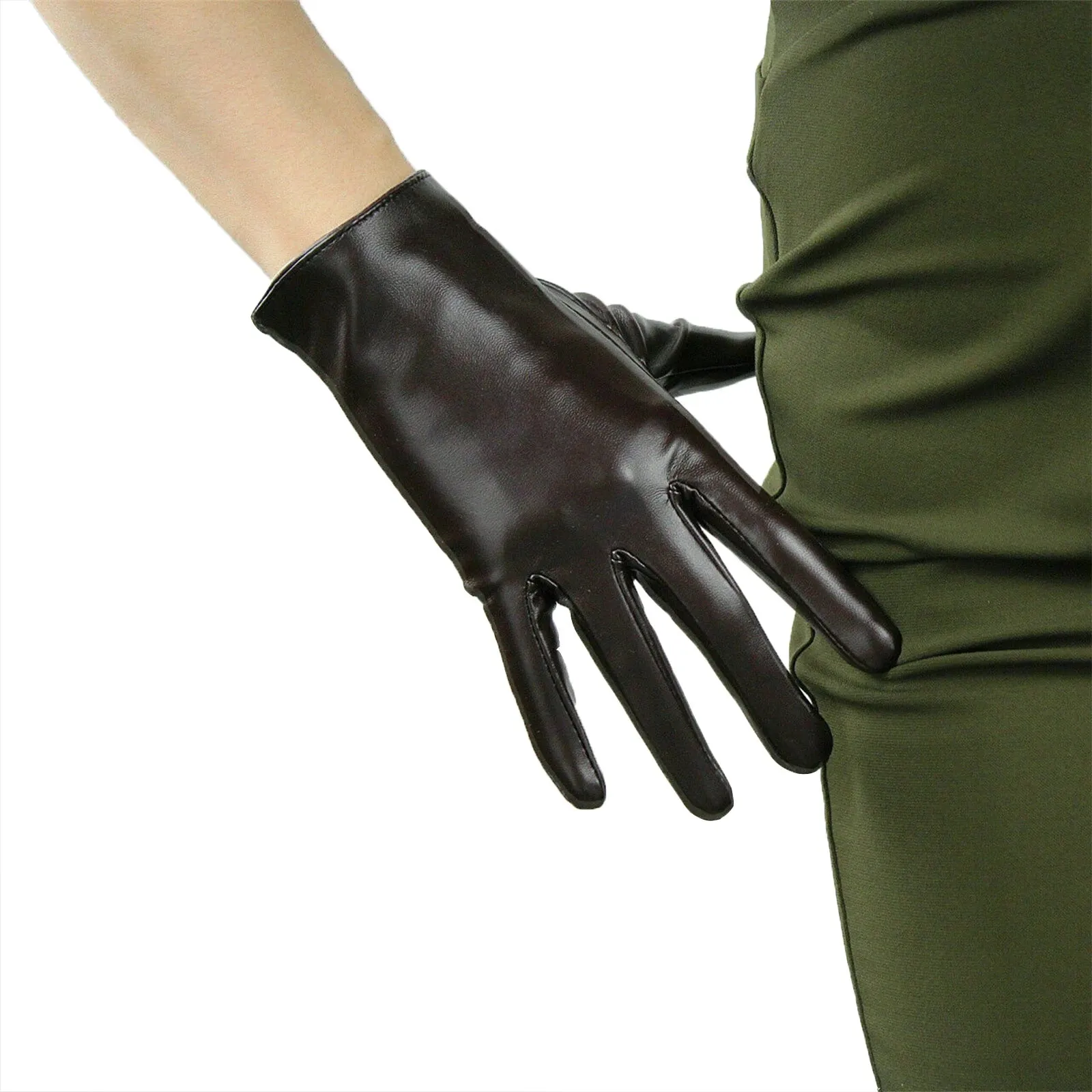 Dora Brown Leather Gloves Oversize Big PUFF SLEEVE Faux PU Over Outfit Coffee Loose L Winter Warm Club Halloween Cosplay Glove