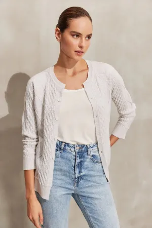 Ecru Cashmere and Merino Wool Blended Recycle Cashmere Women's Cardigan with Recycled Hair Braid Detail