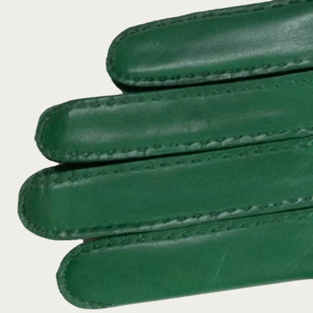 Emerald Green Hand Stitched Cashmere Lined Leather Gloves