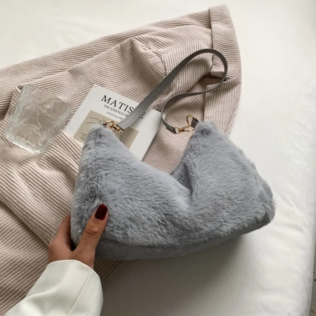 Faux Fur Removable Strap Shoulder Bag