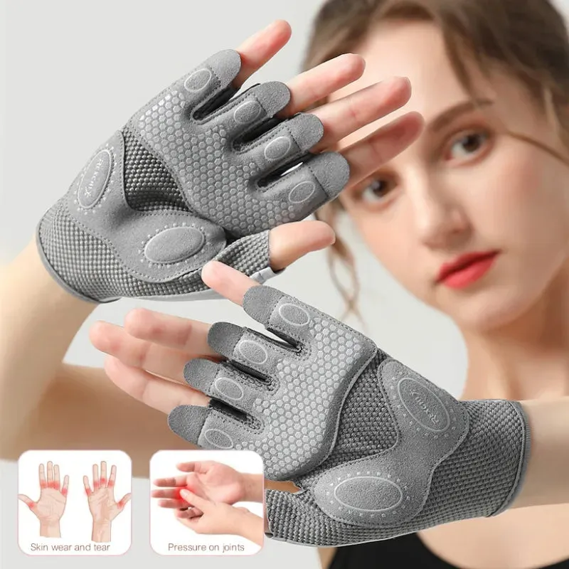 Fitness Gloves Women Anti Slip Breathable Shock-Absorbing Half Finger Sports Cycling Yoga Dumbbell Weightlifting Gloves