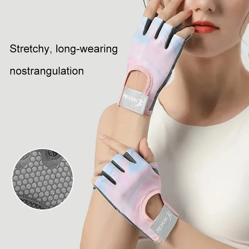 Fitness Gloves Women Anti Slip Breathable Shock-Absorbing Half Finger Sports Cycling Yoga Dumbbell Weightlifting Gloves