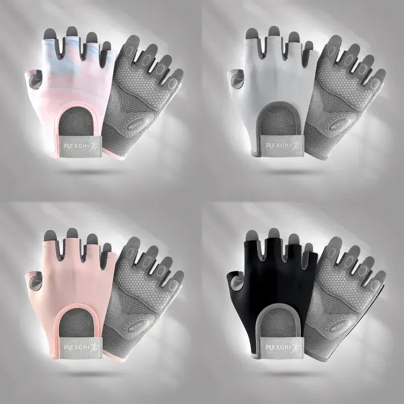 Fitness Gloves Women Anti Slip Breathable Shock-Absorbing Half Finger Sports Cycling Yoga Dumbbell Weightlifting Gloves