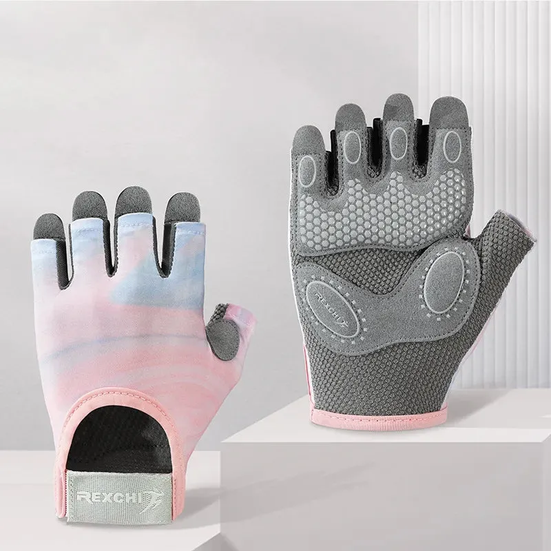 Fitness Gloves Women Anti Slip Breathable Shock-Absorbing Half Finger Sports Cycling Yoga Dumbbell Weightlifting Gloves
