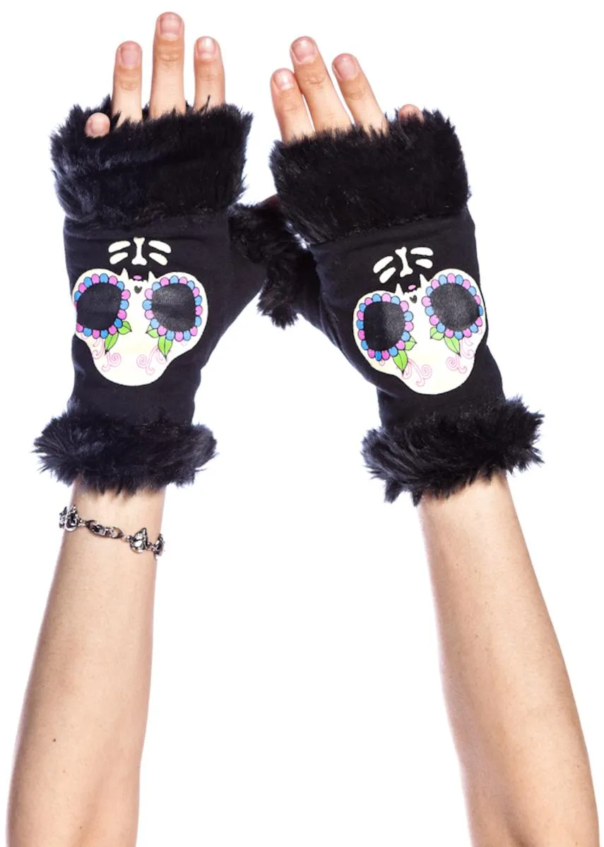 Fur Trim Knit Kitty Gloves