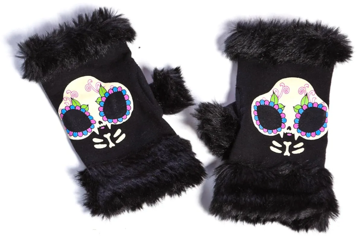 Fur Trim Knit Kitty Gloves