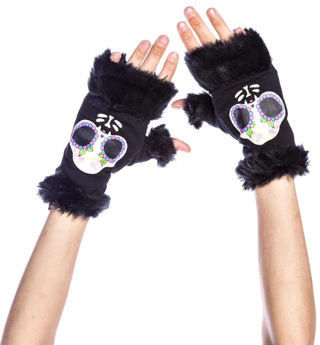 Fur Trim Knit Kitty Gloves