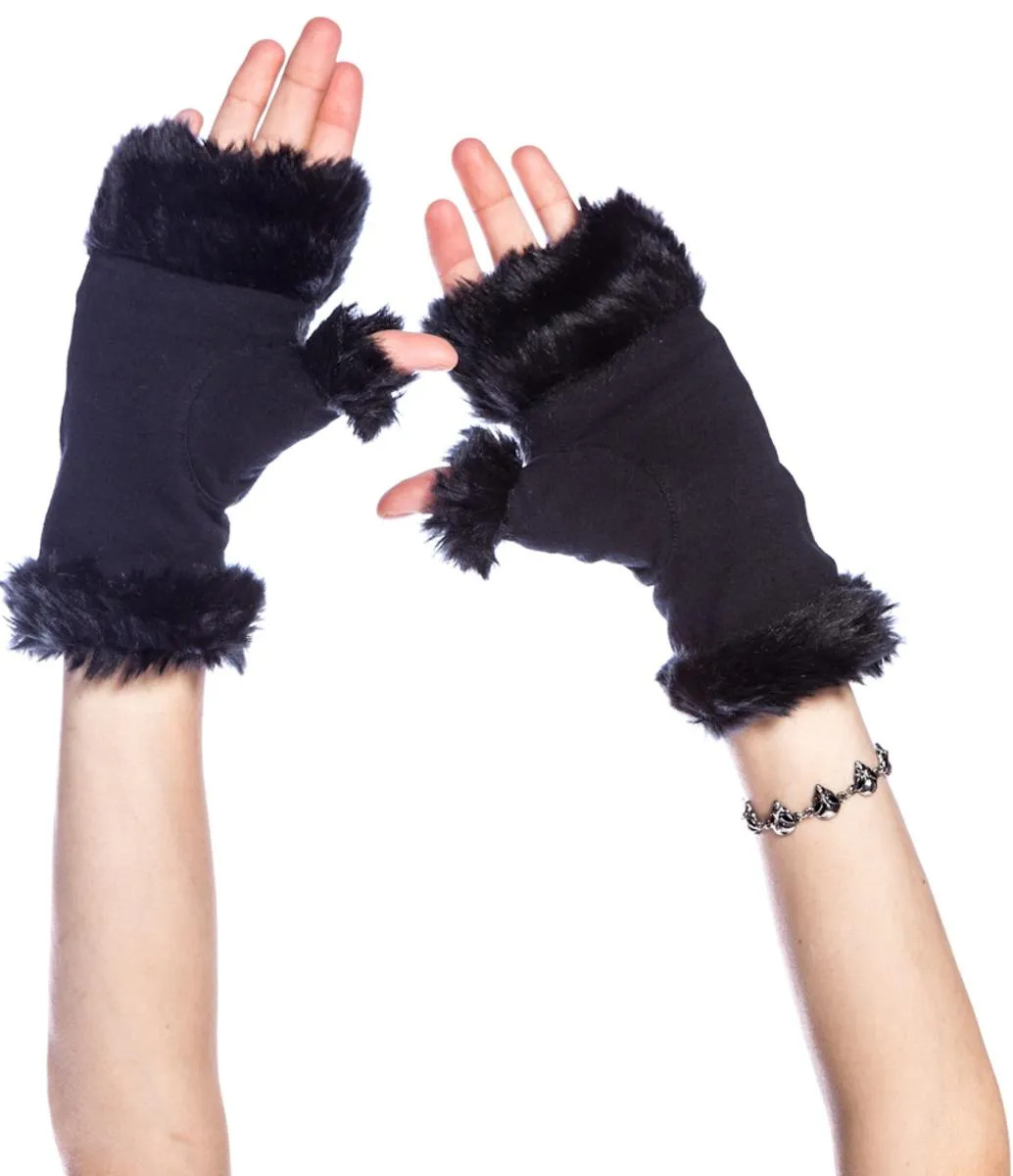 Fur Trim Knit Kitty Gloves