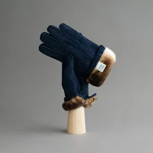 Gentlemen's Buttoned Gloves from Dark Blue Reindeer Suede Lined with Orylag Fur