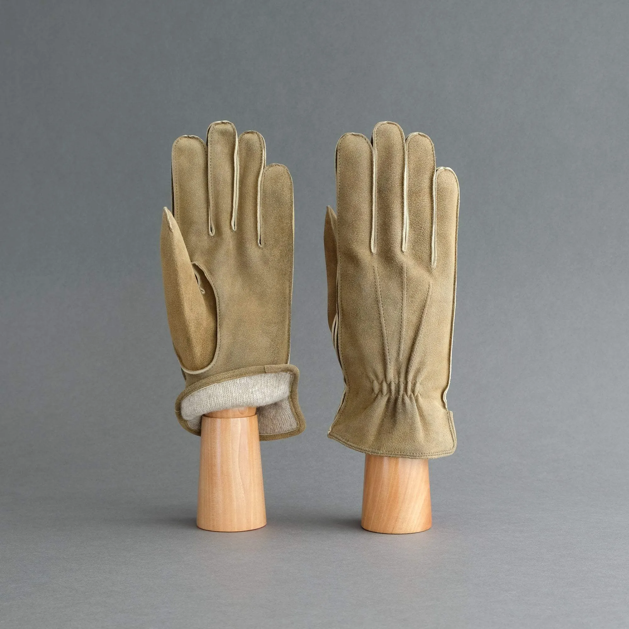 Gentlemen's Sporty Gloves from Beige Goatskin Lined with Cashmere