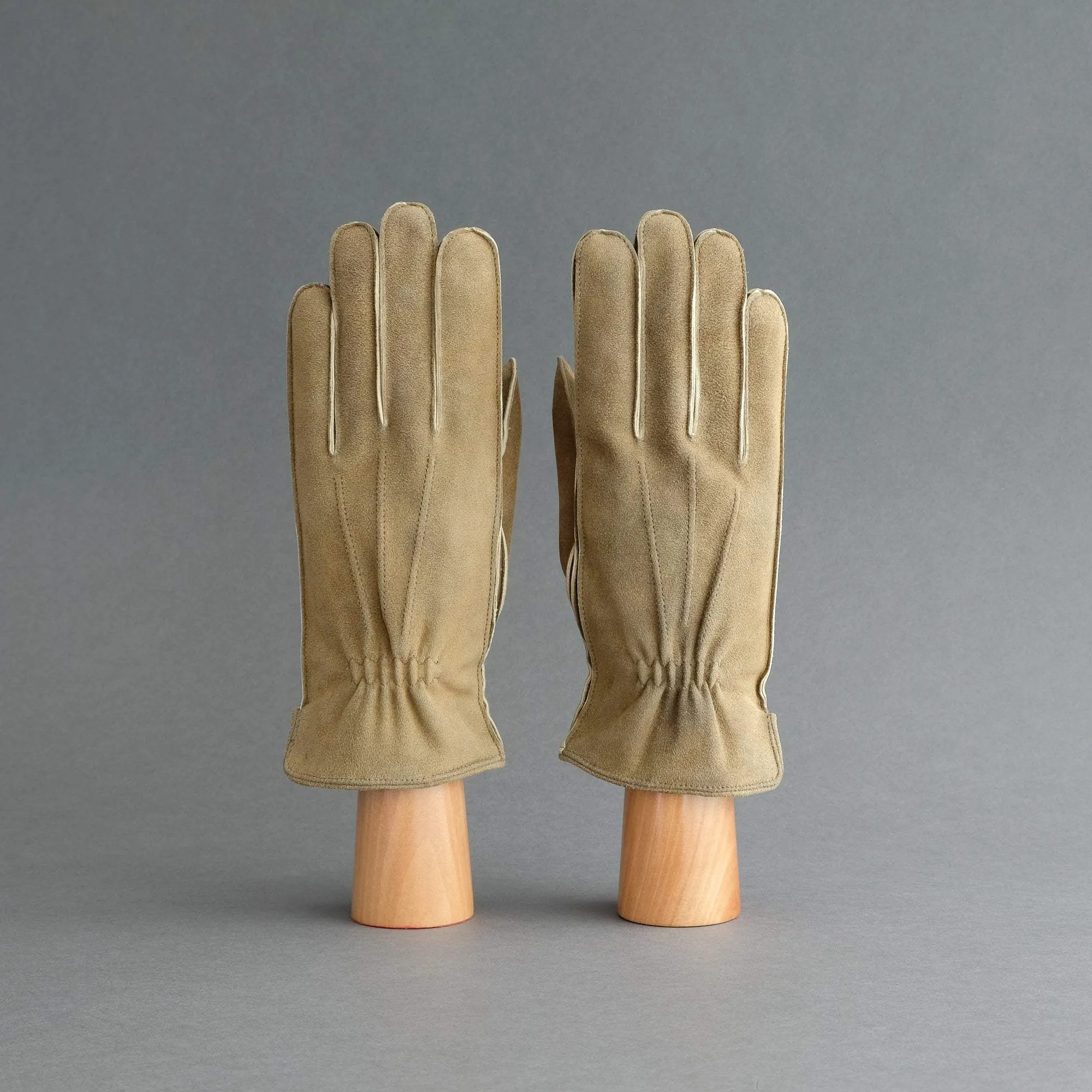 Gentlemen's Sporty Gloves from Beige Goatskin Lined with Cashmere