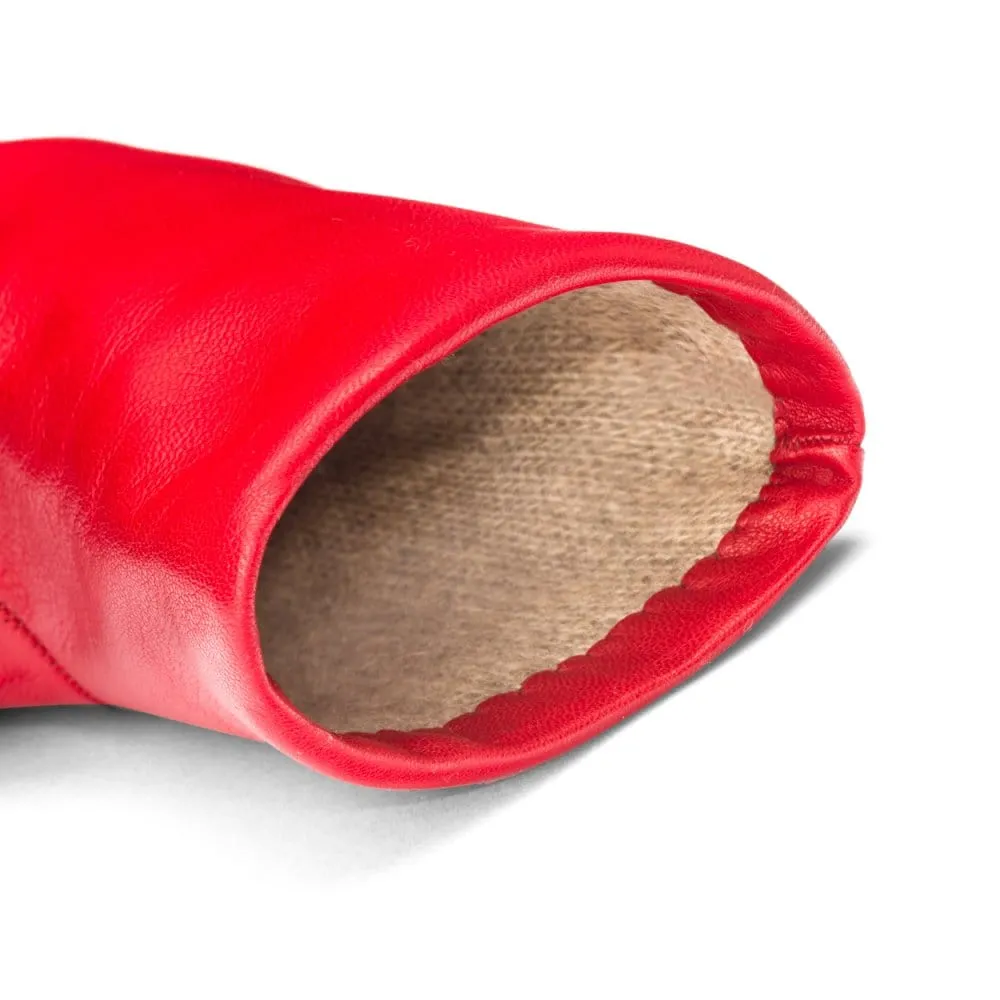Ladies Cashmere Lined Leather Gloves - Red