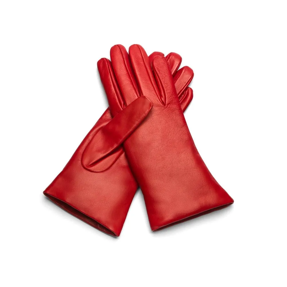 Ladies Cashmere Lined Leather Gloves - Red
