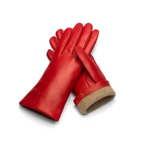Ladies Cashmere Lined Leather Gloves - Red