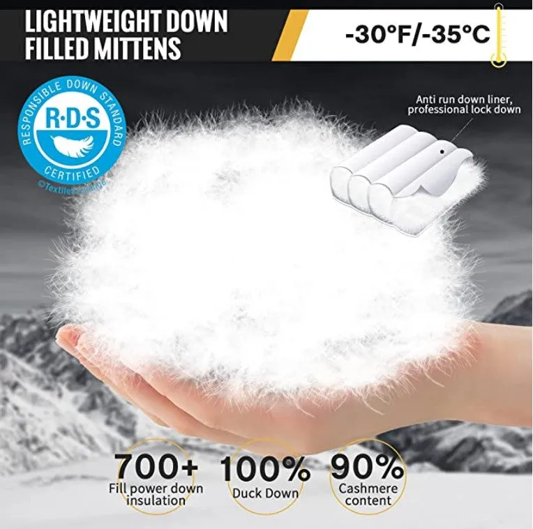 MCTi Waterproof Ski Mittens - Men's Down Winter Mitts with Touchscreen