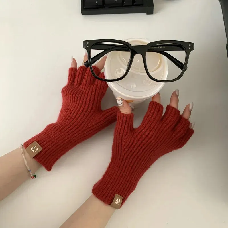 Men's Winter Half-Finger Gloves - Thick Alpaca Wool Knit