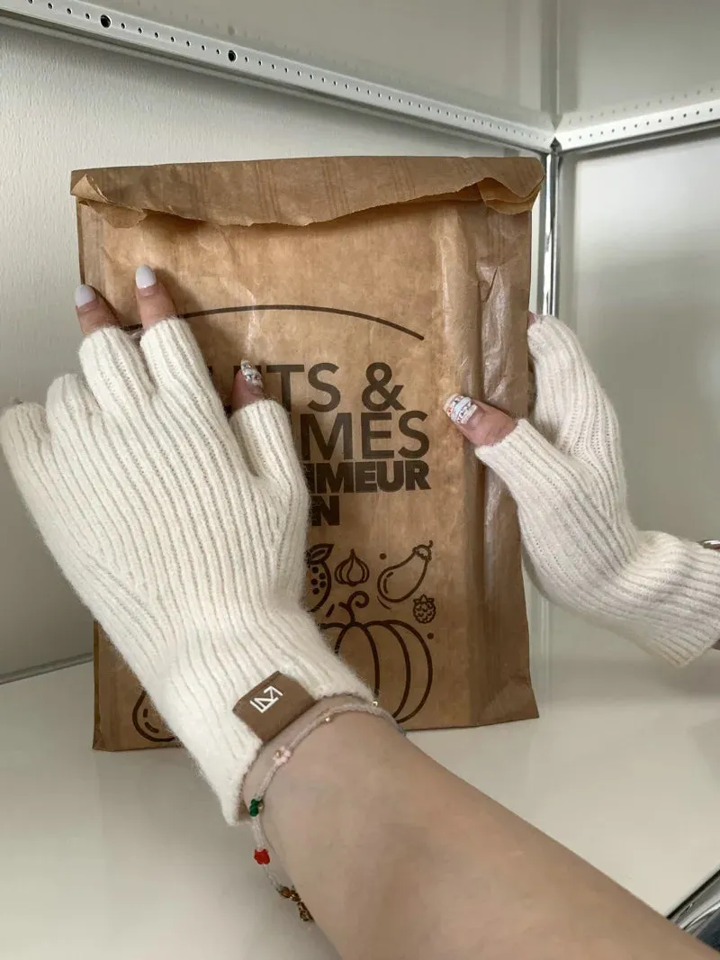 Men's Winter Half-Finger Gloves - Thick Alpaca Wool Knit
