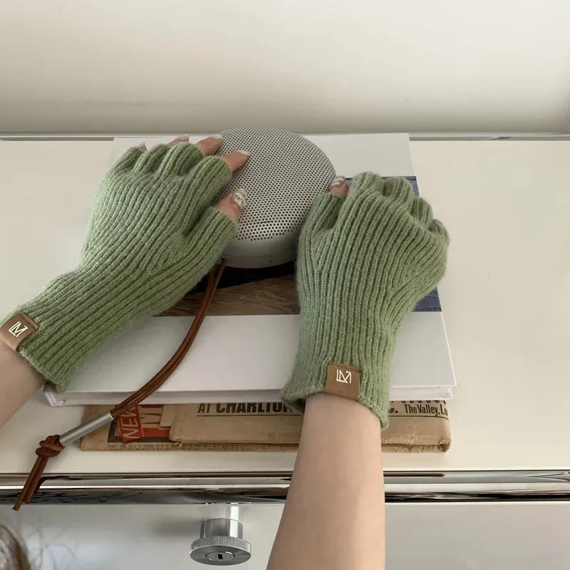Men's Winter Half-Finger Gloves - Thick Alpaca Wool Knit