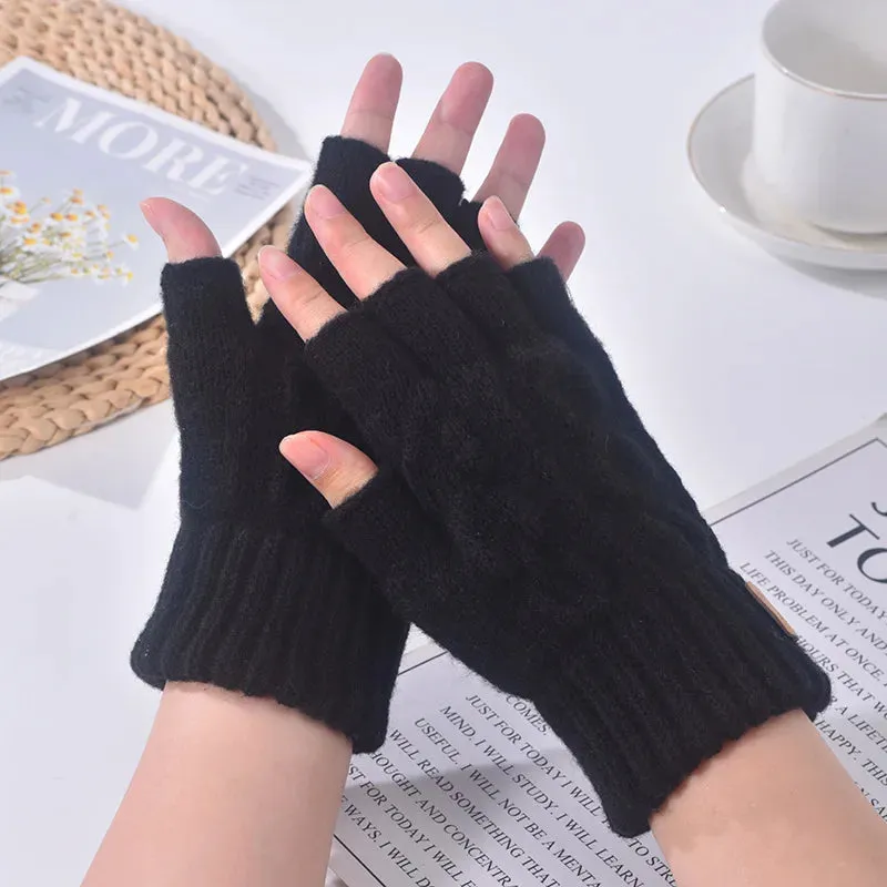 Men's Winter Half-Finger Gloves - Thick Alpaca Wool Knit