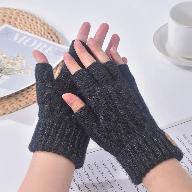 Men's Winter Half-Finger Gloves - Thick Alpaca Wool Knit