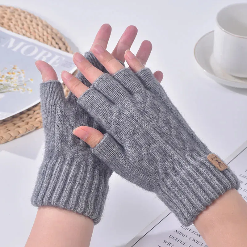 Men's Winter Half-Finger Gloves - Thick Alpaca Wool Knit