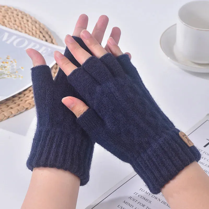 Men's Winter Half-Finger Gloves - Thick Alpaca Wool Knit