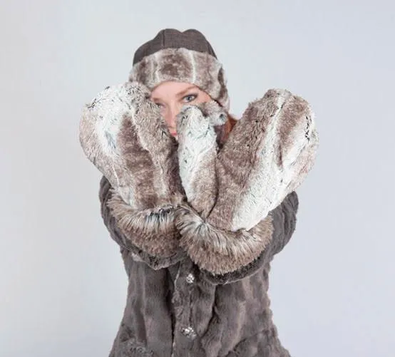 Mittens - Luxury Faux Fur in Birch (One with Arctic Fox Cuff Left!)