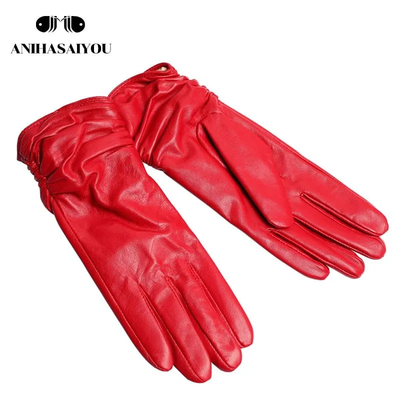 New Fashion Leather Gloves Short Style For Women Wrist Adjustable Winter Warm Gloves, Touchscreen Gloves