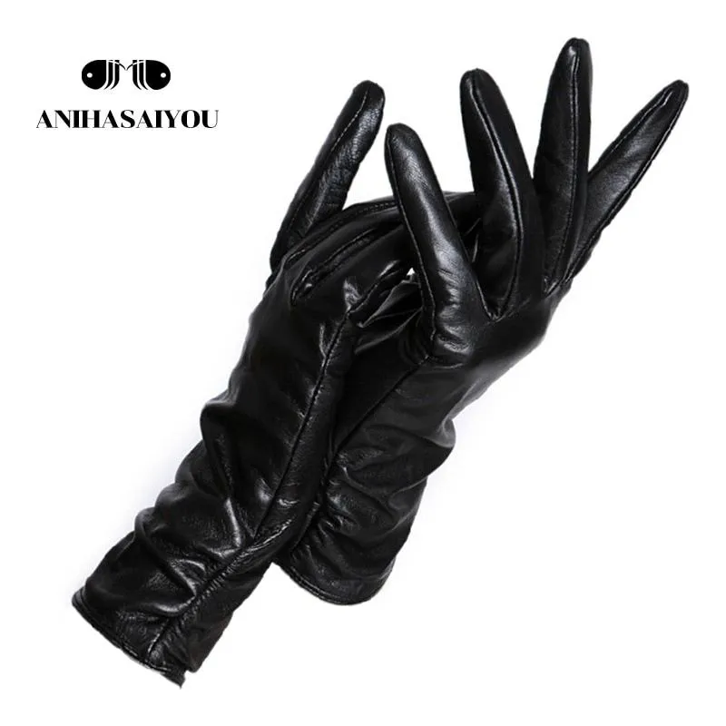 New Fashion Leather Gloves Short Style For Women Wrist Adjustable Winter Warm Gloves, Touchscreen Gloves