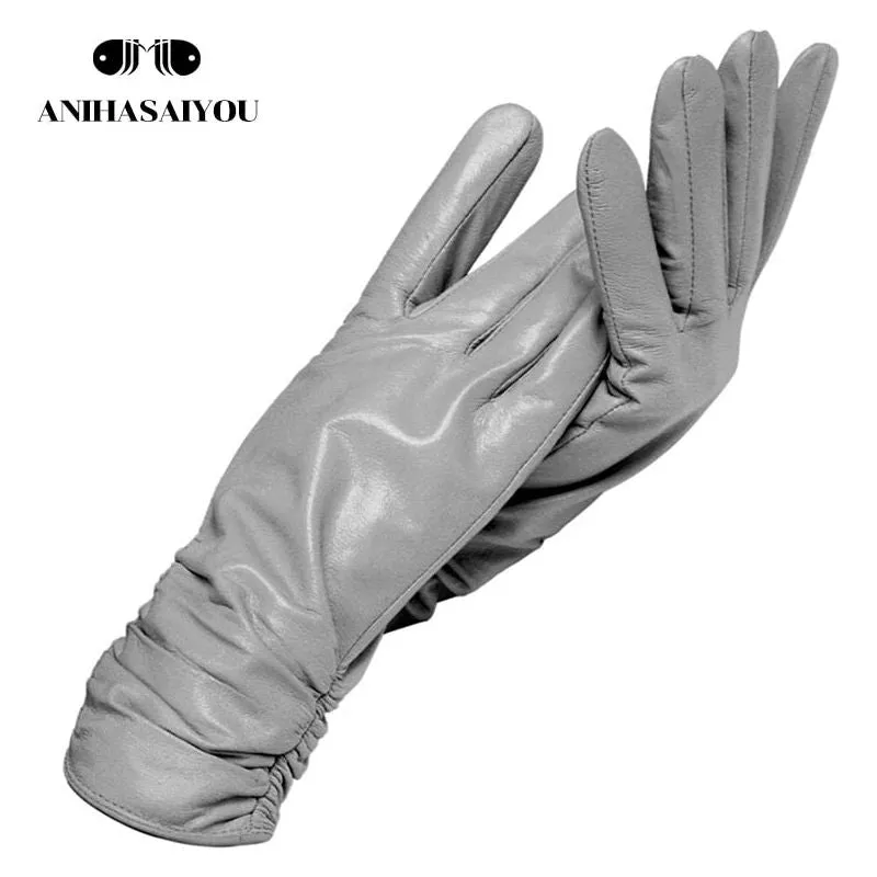 New Fashion Leather Gloves Short Style For Women Wrist Adjustable Winter Warm Gloves, Touchscreen Gloves