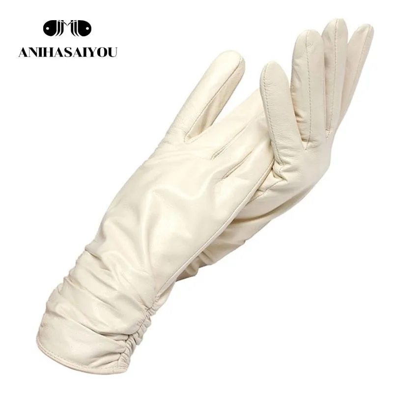 New Fashion Leather Gloves Short Style For Women Wrist Adjustable Winter Warm Gloves, Touchscreen Gloves